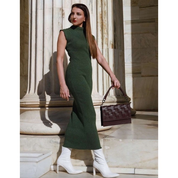 Blogger Favorite Zara Metallic Thread Knit Dress Green Small - Picture 14 of 17